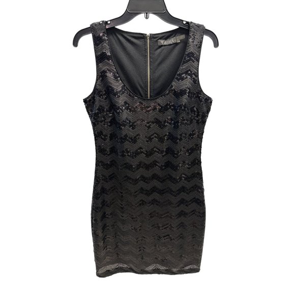 Guess Black Sequin Chevron Pattern Sleeveless Bodycon Dress 8 - Picture 2 of 7